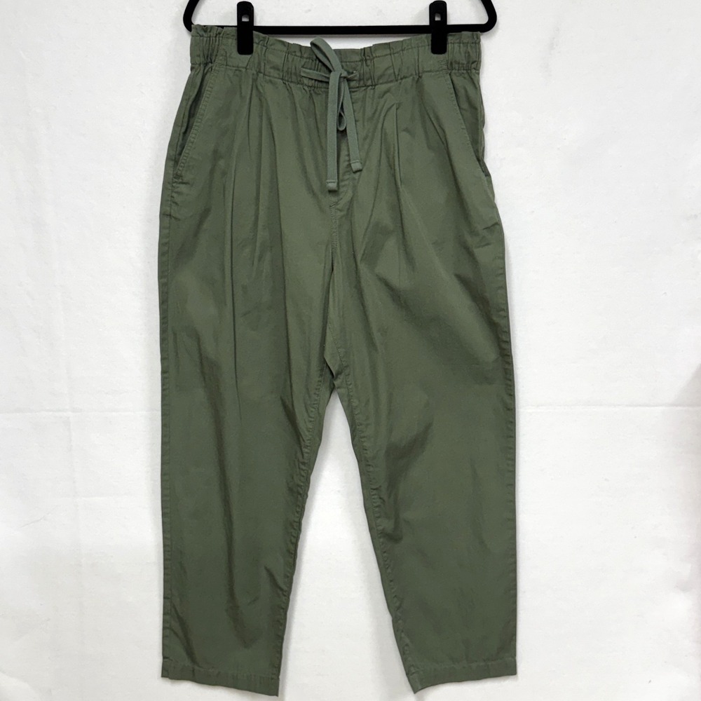 Loft Poplin Pants, Size Large, Olive Green, Paper Bag Drawstring Waist Cotton